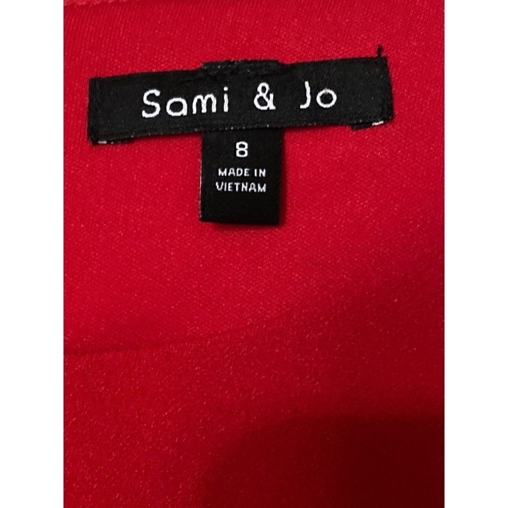 Sami & Jo Red Bell Sleeve Bow Sheath Dress Women's 8 Boat Neck Knee Length - Picture 2 of 8